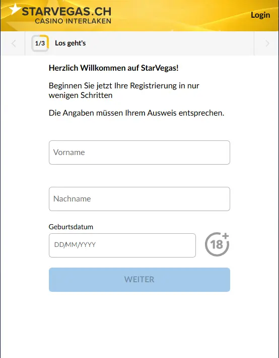 Registrierungsformular – Spielerkonto mit E-Mail-Adresse und Passwort erstellen
